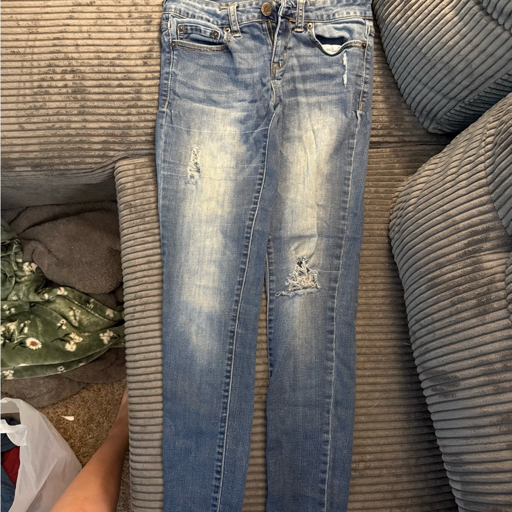 Aeropostale Blue Skinny Jeans with Distressed Details